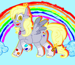 Size: 780x679 | Tagged: safe, artist:xxduncandonutxx, derpibooru import, derpy hooves, pegasus, pony, g4, alternate design, alternate hairstyle, bandaid, bandaid on nose, kidcore, rainbow, redesign