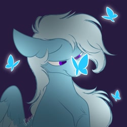 Size: 2000x2000 | Tagged: safe, artist:feather_bloom, derpibooru import, oc, oc only, oc:feather bloom(fb), butterfly, pegasus, pony, glowing, simple background, simple shading, solo