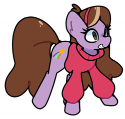 Size: 1632x1560 | Tagged: safe, artist:kindakismet, derpibooru import, earth pony, pony, braces, clothes, gravity falls, grin, mabel pines, ponified, simple background, smiling, solo, species swap, sweater, white background