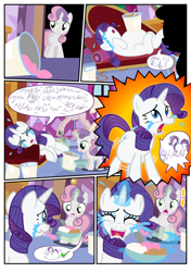 Size: 1600x2270 | Tagged: safe, alternate version, artist:flash equestria photography, derpibooru import, hoity toity, rarity, sweetie belle, pony, unicorn, fanfic:short stories with pregnant ponies, g4, belle sisters, belly, belly bed, blatant lies, butt, check mark, comic, commission, crying, fainting couch, fat, female, filly, foal, food, horn, ice cream, impossibly large belly, insult, large butt, lying down, mare, marshmelodrama, on back, on side, pictogram, pointy ponies, preggity, pregnant, raritubby, rarity being rarity, rearity, sensibly-proportioned pregnancy, siblings, sisters, standing, story included, text, wall of text