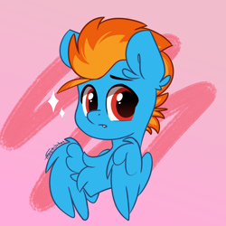 Size: 1250x1250 | Tagged: safe, artist:fakkajohan, derpibooru import, oc, oc only, oc:samudash, pegasus, pony, bust, chest fluff, looking at you, signature, solo, sparkles