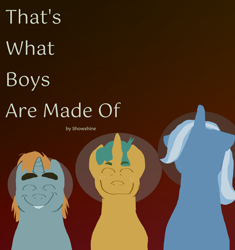 Size: 1600x1700 | Tagged: safe, derpibooru import, snails, snips, trixie, pony, g4, cover art, eyes closed, fanfic, fanfic art, fanfic cover, gradient background, horror, looking at you, no face, smiling, smiling at you, text