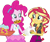 Size: 2987x2520 | Tagged: safe, derpibooru import, edit, edited screencap, editor:mrtoonlover83, screencap, pinkie pie, sunset shimmer, human, equestria girls, g4, background removed, bag, blouse, burger, clothes, cookie, cute, diapinkes, duo, duo female, female, food, leather vest, not a vector, sassapinkes, shimmerbetes, skirt, sunsass shimmer, tanktop