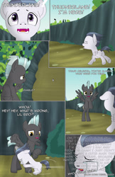 Size: 1989x3072 | Tagged: safe, artist:anonymousandrei, derpibooru exclusive, derpibooru import, rumble, thunderlane, pegasus, pony, comic:rumble and the tree of harmony, g4, brothers, colt, comic, crying, duo, duo male, everfree forest, flying, foal, hug, male, misspelling, outdoors, ravine, siblings, stallion, talking