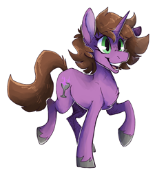 Size: 1968x2187 | Tagged: safe, artist:hallowraith, derpibooru import, oc, oc only, oc:brandy swirl, unicorn, brown mane, green eyes, horn, purple coat, unicorn oc