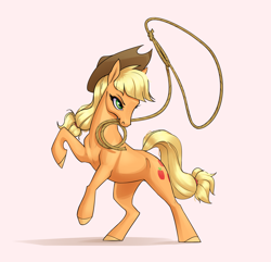 Size: 2700x2600 | Tagged: safe, artist:aquaticvibes, derpibooru import, applejack, earth pony, pony, female, lasso, mare, mouth hold, rope, solo