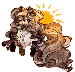 Size: 1219x1161 | Tagged: safe, artist:legendaryshadee, derpibooru import, oc, oc:coco donut, earth pony, pony, donut, female, food, mare, mouth hold, solo