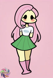 Size: 2496x3648 | Tagged: safe, ai content, derpibooru import, machine learning generated, fluttershy, human, equestria girls, g4, blushing, cute, dot eyes, female, generator:civitai, no mouth, prompter:trux23, solo