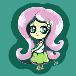 Size: 1000x1000 | Tagged: safe, artist:jearknds, derpibooru import, fluttershy, human, equestria girls, g4, chibi, female, signature, solo