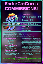 Size: 1319x1947 | Tagged: safe, artist:endercatcore, derpibooru import, rainbow dash, pegasus, pony, g4, advertisement, commission info