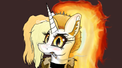 Size: 1916x1075 | Tagged: safe, artist:illagain, derpibooru import, oc, oc only, oc:dyx, alicorn, pony, cigarette, colored pinnae, ear fluff, ears, female, fiery mane, fire, looking at you, mare, not daybreaker, smoking