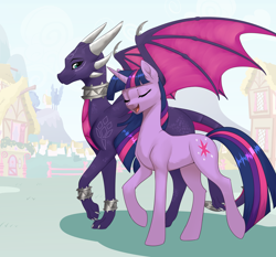 Size: 2840x2651 | Tagged: safe, artist:sierraex, derpibooru import, twilight sparkle, unicorn twilight, dragon, pony, unicorn, concave belly, crossover, cynder, dragoness, duo, duo female, female, mare, slender, spyro the dragon (series), thin