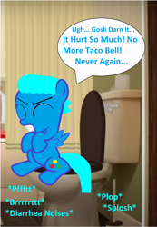 Size: 2088x3024 | Tagged: safe, artist:memeartboi, derpibooru import, pegasus, pony, g4, bathroom, but why, colt, eyes closed, foal, gritted teeth, grunt, grunting, gumball watterson, imminent flush, implied diarrhea, implied farting, implied pooping, indoors, male, onomatopoeia, pegasus wings, plop, ponified, pushing, sitting, sitting on toilet, solo, sound effects, species swap, speech bubble, spread wings, struggling, teeth, text, the amazing world of gumball, toilet, toilet humor, toilet paper, wings