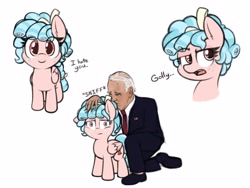 Size: 4000x3000 | Tagged: safe, artist:aaathebap, derpibooru import, cozy glow, human, pegasus, pony, g4, age difference, clothes, female, filly, foal, funny, funny as hell, golly, joe biden, lol comments, mare, meme, president, shitposting, simple background, sniffing, suit, we are going to hell, why