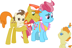 Size: 6033x4000 | Tagged: safe, artist:cloudy glow, derpibooru import, carrot cake, cup cake, pound cake, pumpkin cake, earth pony, pegasus, unicorn, g4, brother and sister, cake family, cake twins, female, fraternal twins, horn, male, siblings, simple background, transparent background, twins, vector