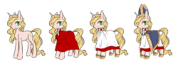 Size: 2698x969 | Tagged: safe, artist:moenkin, derpibooru import, oc, oc:benevelle, pony, unicorn, au:eqcl, cassock, clothes, female, horn, mare, mitre, robe, shoes, simple background, surplice, transparent background