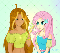 Size: 1864x1640 | Tagged: safe, artist:kurppi, derpibooru import, fluttershy, butterfly, human, equestria girls, g4, crossover, cute, humanized, magic, winx club