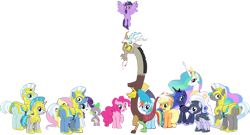 Size: 1216x657 | Tagged: safe, derpibooru import, edit, edited screencap, editor:pascalmulokozi2, screencap, applejack, discord, fluttershy, pinkie pie, princess celestia, princess luna, rainbow dash, rarity, spike, twilight sparkle, twilight sparkle (alicorn), alicorn, draconequus, earth pony, pegasus, pony, unicorn, g4, season 9, the ending of the end, armor, background removed, butt, female, guard, guardsmare, horn, looking at you, looking back, looking back at you, male, mane seven, mane six, mare, my little pony: friendship is magic, not a vector, royal guard, royal sisters, siblings, simple background, sisters, transparent background