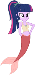 Size: 485x1024 | Tagged: safe, artist:fireluigi29, derpibooru import, sci-twi, twilight sparkle, mermaid, equestria girls, g4, belly, belly button, clothes, female, mermaid sci-twi, mermaidized, princess melody, simple background, solo, species swap, tanktop, the little mermaid 2: return to the sea, transparent background, voice actor joke