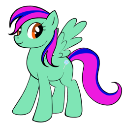 Size: 1024x1024 | Tagged: safe, derpibooru import, oc, oc only, oc:minty mist, pegasus, pony, avatar maker: pony, bio in description, female, lollipop cutie mark, mare, simple background, speech bubble, white background