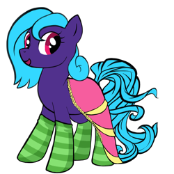 Size: 1024x1024 | Tagged: safe, derpibooru import, oc, oc only, oc:blueberry sorbet, earth pony, pony, avatar maker: pony, bio in description, clothes, female, simple background, skirt, socks, striped socks, teenager, white background