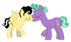 Size: 6301x3745 | Tagged: safe, artist:alicesponycorner, derpibooru import, firelight, oc, oc:alice azalea, pegasus, pony, unicorn, g4, adobe, age difference, blushing, canon x oc, couple, duo, duo male and female, eyes closed, female, horn, kiss on the lips, kissing, male, raised hoof, raised leg, romantic, ship:filice, shipping, show accurate, simple background, spread wings, straight, transparent background, wings