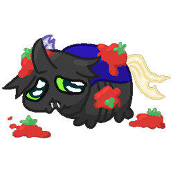 Size: 340x340 | Tagged: safe, artist:alejandrogmj, artist:wasisi, derpibooru import, oc, oc:wasisi, changeling, changeling oc, food, meme, ponified, ponified meme, simple background, teary eyes, tomato, transparent background