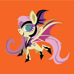 Size: 3300x3300 | Tagged: safe, artist:samoht-lion, derpibooru import, fluttershy, bat pony, pony, g4, bat ponified, female, flutterbat, high res, lineless, mare, nightmare fluttershy, nightmarified, no pupils, orange background, race swap, simple background, solo, spread wings, wings