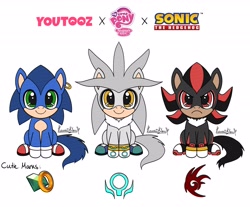 Size: 3399x2814 | Tagged: safe, artist:kawaiiklau, derpibooru import, earth pony, pony, clothes, ear piercing, earring, gloves, golden eyes, green eyes, jewelry, piercing, ponified, red eyes, shadow the hedgehog, shoes, silver the hedgehog, simple background, sitting, sonic the hedgehog, sonic the hedgehog (series), species swap, white background, youtooz, youtooz mlp design competition