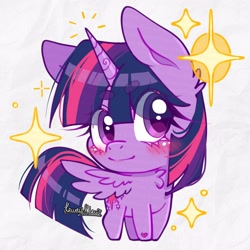 Size: 4000x4000 | Tagged: safe, artist:kawaiiklau, derpibooru import, twilight sparkle, twilight sparkle (alicorn), alicorn, pony, g4, blushing, chibi, eye clipping through hair, eyebrows, eyebrows visible through hair, purple eyes, simple background, sparkles, white background