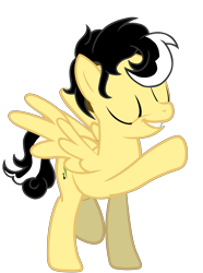 Size: 5500x7383 | Tagged: safe, artist:alicesponycorner, derpibooru import, oc, oc only, oc:alice azalea, pegasus, g4, adobe, big smile, black hair, eyes closed, full body, green eyes, happy, high res, raised hoof, raised leg, render, show accurate, simple background, skunk stripe, smiling, spread wings, transparent background, wings, yellow coat