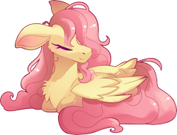 Size: 4827x3692 | Tagged: safe, artist:cutepencilcase, derpibooru import, fluttershy, pegasus, pony, g4, eyes closed, lying down, ponyloaf, prone, simple background, smiling, solo, transparent background