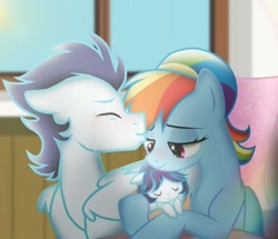 Size: 698x600 | Tagged: artist needed, safe, derpibooru import, rainbow dash, soarin', pegasus, pony, baby, baby pony, best parents, cute, daaaaaaaaaaaw, dashabetes, female, filly, foal, heartwarming, male, mare, newborn, offspring, parent:rainbow dash, parent:soarin', parents:soarindash, rainbow dash is best pony, shipping, soarindash, stallion, straight, swaddled baby, swaddling, sweet dreams fuel, wrapped snugly