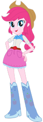 Size: 396x1125 | Tagged: safe, artist:doomstroyer, derpibooru import, applejack, pinkie pie, human, equestria girls, g4, belt, boots, clothes, cowboy boots, cowboy hat, hat, high heel boots, shirt, shoes, simple background, skirt, solo, white background