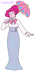 Size: 1600x3240 | Tagged: safe, artist:hayley566, derpibooru import, parasol, pinkie pie, equestria girls, g4, 10s, 1910s, 20th century, alternate hairstyle, bowtie, clothes, commission, cute, diapinkes, dress, edwardian, eyes closed, female, long skirt, shirt, simple background, skirt, solo, transparent background