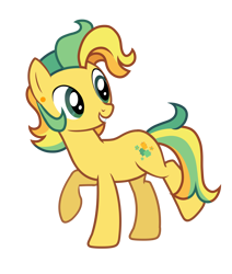 Size: 5621x6619 | Tagged: safe, artist:alicesponycorner, derpibooru import, oc, oc only, oc:hippy dippy, earth pony, pony, g4, ear piercing, green eyes, male, piercing, ponysona, raised hoof, raised leg, show accurate, smiling, solo, stallion, yellow coat