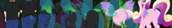 Size: 4703x783 | Tagged: safe, artist:redpaladin, derpibooru import, princess cadance, queen chrysalis, alicorn, changeling, changeling queen, human, pony, g4, ass, bugbutt, butt, butt expansion, clothes, disguise, disguised changeling, fake cadance, growth, human to changeling, looking at you, looking back, looking back at you, lovebutt, plot, ripping clothes, transformation, transformation sequence