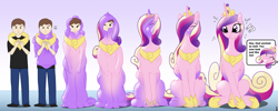 Size: 3035x1214 | Tagged: safe, artist:redpaladin, derpibooru import, princess cadance, alicorn, goo, human, pony, g4, bondage, encasement, exclamation point, human to pony, interrobang, offscreen character, peytral, question mark, shiny, sitting, slender, species swap, speech bubble, thin, transformation, transformation sequence, transgender transformation, twinning