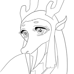 Size: 900x900 | Tagged: safe, artist:queencold, derpibooru import, oc, oc only, dragon, anime eyes, black and white, bust, dragon oc, dragoness, female, grayscale, lineart, monochrome, non-pony oc, simple background, solo, white background