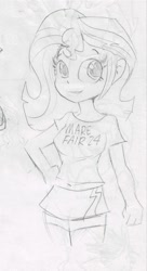 Size: 698x1280 | Tagged: safe, artist:tjpones, derpibooru import, sunset shimmer, human, equestria girls, g4, female, grayscale, looking at you, mare fair, monochrome, pencil drawing, smiling, smiling at you, solo, traditional art