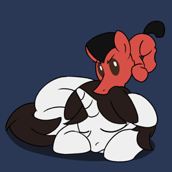 Size: 800x800 | Tagged: safe, artist:unitxxvii, derpibooru import, oc, oc only, oc:talim, earth pony, pony, unicorn, blue background, dark blue background, duo, duo male and female, ears, eyes closed, female, floppy ears, horn, lying down, male, mare, oc x oc, prone, shipping, simple background, stallion