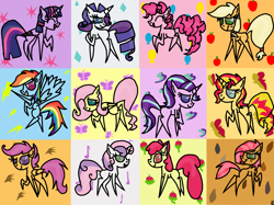 Size: 1600x1198 | Tagged: safe, artist:rai2n, derpibooru import, apple bloom, applejack, babs seed, fluttershy, pinkie pie, rainbow dash, rarity, scootaloo, starlight glimmer, sunset shimmer, sweetie belle, twilight sparkle, twilight sparkle (alicorn), alicorn, earth pony, pegasus, pony, unicorn, g4, cutie mark crusaders, female, filly, foal, group, horn, mane six, mare, pointy ponies