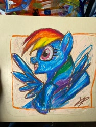 Size: 1536x2048 | Tagged: safe, artist:skypaw10, derpibooru import, rainbow dash, pegasus, pony, bust, irl, open mouth, open smile, photo, smiling, traditional art