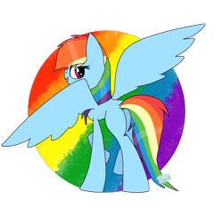 Size: 1600x1500 | Tagged: safe, artist:rai2n, derpibooru import, rainbow dash, pegasus, pony, female, looking back, mare, smiling, solo, spread wings, wings