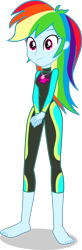 Size: 1356x4156 | Tagged: safe, alternate version, artist:dustinwatsongkx, derpibooru import, rainbow dash, human, equestria girls, g4, barefoot, clothes, clothes swap, feet, female, fluttershy's wetsuit, geode of fauna, magical geodes, simple background, solo, swimsuit, swimsuit swap, transparent background, vector, wetsuit