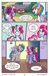 Size: 1522x2339 | Tagged: safe, artist:skysorbett, derpibooru import, oc, oc only, oc:sky sorbet, oc:twister joy, pegasus, pony, comic:breaking free #2, comic, female, male, mare, outdoors, stallion