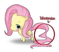 Size: 1139x1004 | Tagged: safe, artist:raritmiu, derpibooru import, fluttershy, pegasus, pony, g4, blushing, female, mare, simple background, solo, tail, tail extensions, white background