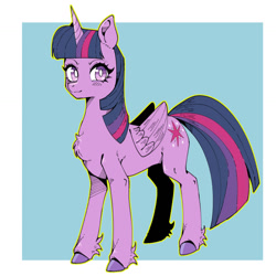 Size: 1191x1191 | Tagged: safe, artist:破坏海胆boom, derpibooru import, twilight sparkle, twilight sparkle (alicorn), alicorn, pony, g4, blushing, chest fluff, female, looking at you, my little pony: friendship is magic, passepartout, solo