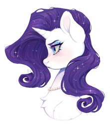 Size: 1656x1874 | Tagged: safe, artist:kikitatiwa, derpibooru import, rarity, pony, unicorn, bust, female, horn, jewelry, mare, necklace, pearl necklace, portrait, profile, simple background, solo, white background