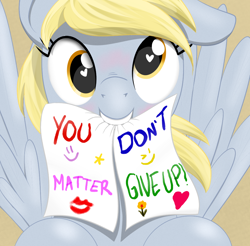 Size: 984x968 | Tagged: safe, artist:eels, derpibooru import, derpy hooves, pegasus, pony, g4, bust, cute, derpabetes, don't dead open inside, female, heart, heart eyes, looking at you, mare, meme, mouth hold, paper, positive message, positive ponies, smiling, smiling at you, solo, wingding eyes